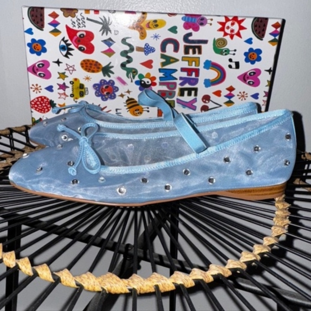 Jeffrey Campbell blue mesh ballerina embellished shoes size 8.5
